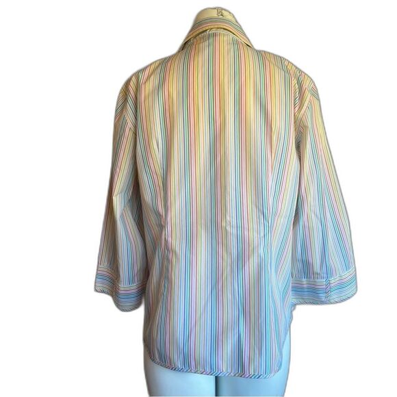 Lands’ End Rainbow Striped Button-down Blouse 14 - Picture 4 of 8